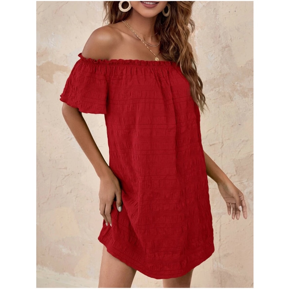 Off Shoulder Ruffle Mini Dress - Picture 2 of 8